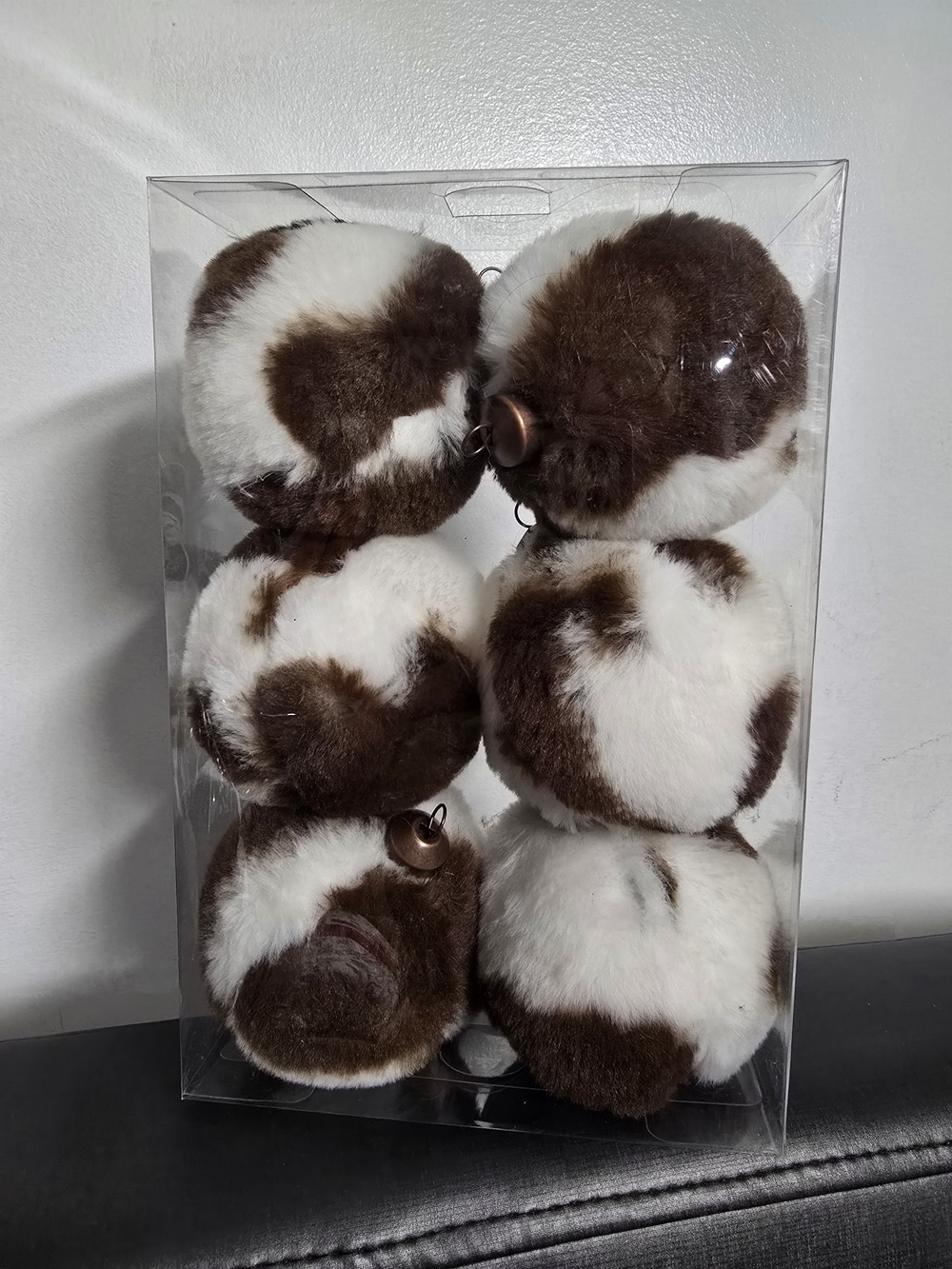 Cow Print Fuzzy Balls Home Decor Accents Christmas Fur Ornament 6pc New